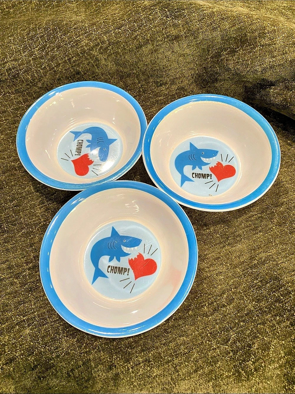 3-Piece Blue & White Shark Bowl Set
